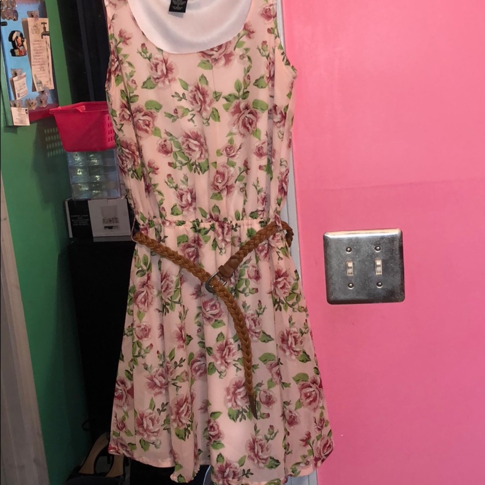 Floral Dress with Tan Belt
